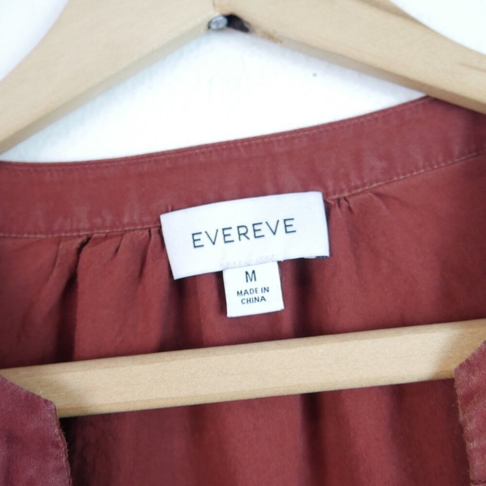 Evereve Evelyn Midi Dress Puff Sleeve Boho Cottagecore Brown Cotton Prairie M - Picture 2 of 8